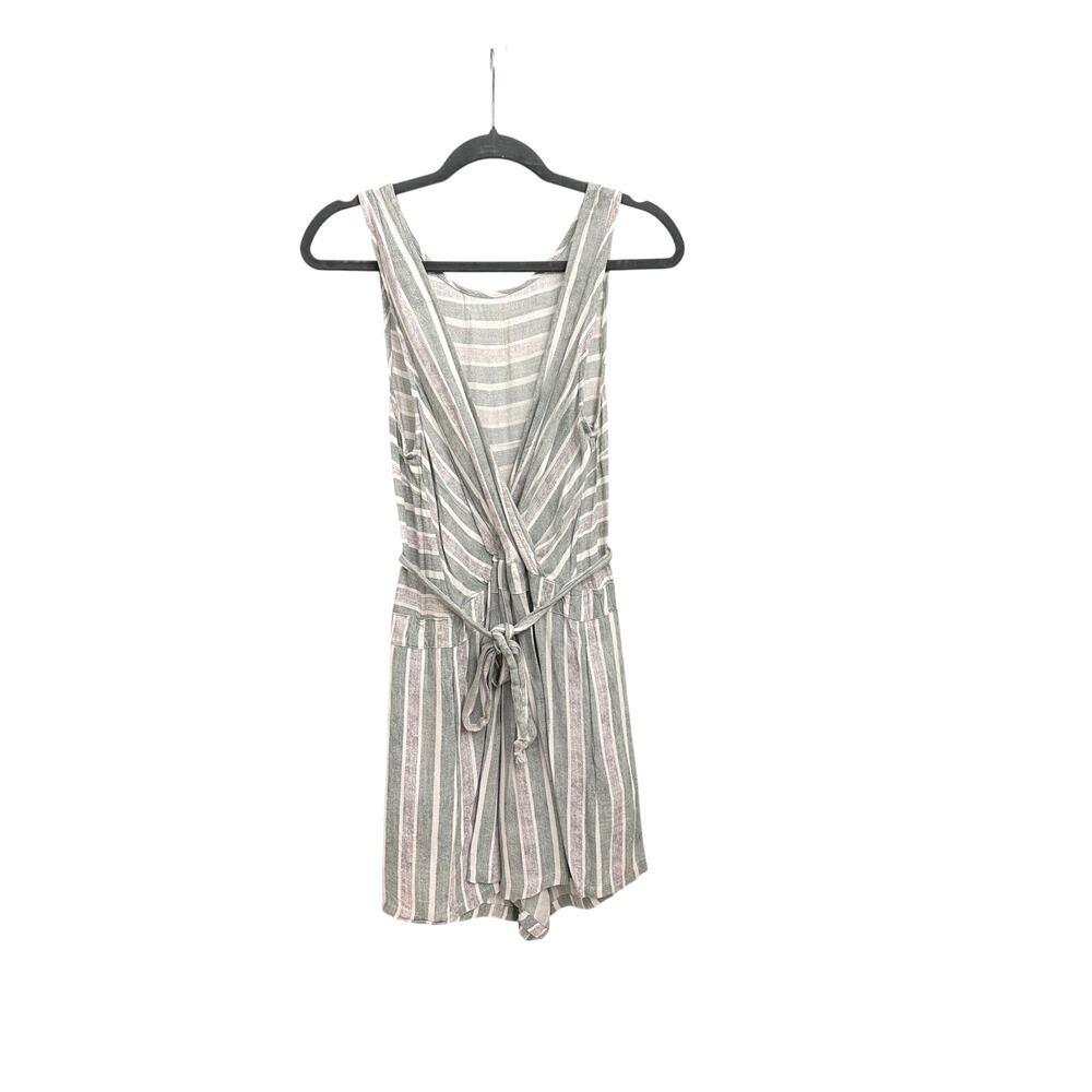 MINKPINK Green Gray Striped Casual Lightweight Tie Waist Romper Medium